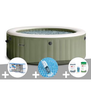 Kit spa gonflable Intex PureSpa Olive rond Bulles 8 places + 6 filtres + Aspirateur + Kit de traitement brome - Neuf