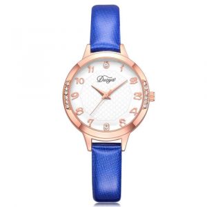 Duoya Femmes &Eacute;l&eacute;gant Cadran Rond Motif Analogique Pu Montre-Bracelet Cadeau Robe Montre &Agrave; Quartz (Bleu Royal) - Neuf