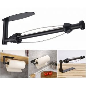 Porte-Rouleau De Papier Essuie-Tout Noir, 1 Pièce, Sans Perçage, Déchirable D'une Seule Main, Pour Cuisine/Salle De Bain, Porte-Rouleau De Papier Essuie-Tout Mural/Sous Armoire, Autocollant - Neuf
