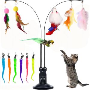 15 Pièces Jouet Interactif Pour Chat Oiseau,Jouet Interactif Pour Chat,Plumes,Peche Chat Avec Ventouse,Jouet Pour Chat Intelligent,Canne À Pêche Pour Chat - Neuf