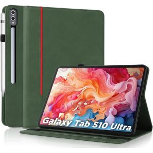 Coque Pour Samsung Galaxy Tab S10 Ultra / S9 Ultra 14,6 Pouces - Étui Housse De Protection Cuir Pu Avec Fonction Support/Portefeuille Coque Tablette (Vert) - Neuf