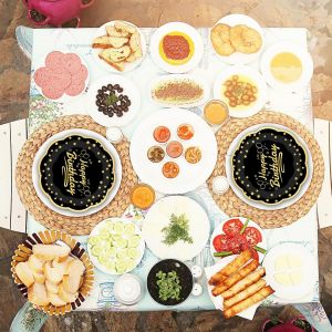 Mevronisshop-Lot De 50 Assiettes En Carton De 18 Cm Assiette Jetable Anniversaire - Assiettes De F&ecirc;te En Papier - D&eacute;coration Pour Mariage, Jardin, F&ecirc;te (Anniversaire Or Noir) - Neuf
