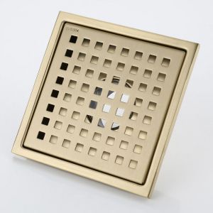 Caniveau de douche carré en acier inoxydable doré 15 x 15 cm - Neuf