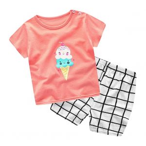 Ensemble D'ete Pour Bebe, T-Shirt A Manches Courtes Et Short, Creme Glacee Orange (90) - Neuf