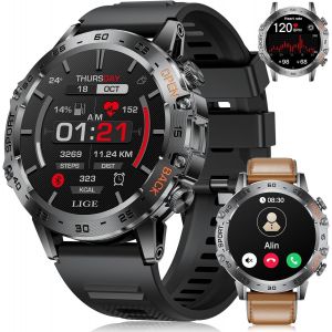 Montre Connectée Homme Avec Appel Bluetooth,1.45'' Amoled Écran/530mah Batterie,Montre Fitness Avec 120+ Modes Sportifs,Moniteur De Fréquence Cardiaque,Sommeil,Ip68 Étanche Pour Android Ios,Argenté - Neuf