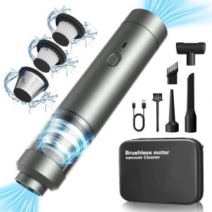 4-en-1 Aspirateur Voiture Puissant sans Fil, 18KPA Mini Aspirateur a Main sans Fil avec Moteur Brushless, 2 Niveaux Réglables, pour Souffleur Air Comprimé Nettoyage PC, Bureau & Voiture - Neuf