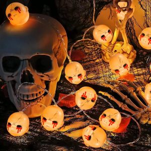 Jgd-Guirlande Lumineuse Halloween Avec 20 Led T&ecirc;tes De Fant&ocirc;me,3m Longueur,Alimentation Par Piles,2 Modes Lumineux,Lumi&egrave;re Blanc Chaud,D&eacute;coration Horrifique Pour Halloween,F&ecirc;tes,Int&eacute;rieur/Ext&eacute;rieur - Neuf