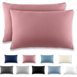 Cauc-Taie Oreiller 40x60 Lotusrosa - Lot De 2 Taies D'oreillers 40 X 60 Carr&eacute; En Microfibre Bross&eacute;e, Housse Oreiller Coussin Oreiller Avec Fermeture &Eacute;clair - Neuf