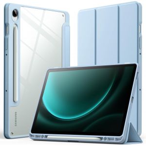 Coque pour Samsung Galaxy Tab S10 Lite/S10 FE/S9 FE 10,9 Pouces avec S Pen Porte-Stylet, Dos en PC Dur Transparent Clair, Housse &Eacute;tui Protection Support &agrave; Trois Volets (Bleu Clair) - Neuf