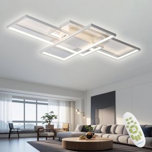 Subzonal-Plafonnier Led Dimmable, 60w 6000lm Luminaire Plafonnier Salon Avec T&eacute;l&eacute;commande, 3000k-6000k, 80cm Lampe De Plafond Moderne Rectangulaire Pour Salon, Chambre, Cuisine,Salle &Agrave; Manger, Blanc - Neuf