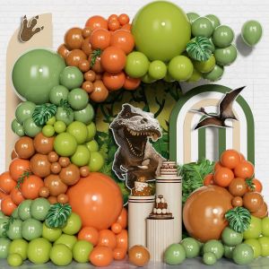Kit Arche Ballons Dinosaure,167pcs Kit Guirlande Ballons Vert Orange Marron,Ballons Vert Olive Vert Sauge Pour Garçons Jungle Safari Dinosaure Thème Jeu Sauvage Fête d'Anniversaire Décorations - Neuf