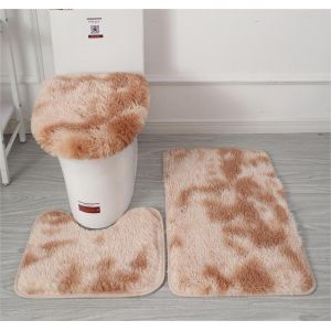 Lot de 3 tapis de salle de bain doux en microfibre-Tapis de bain antidérapant et pelucheux-Housse de siège de toilette pour salle de bain-Tapis de bain absorbant l'eau,lavable en machine(camel.[F106] - Neuf
