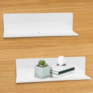 Lot De 2 &Eacute;tag&egrave;res Murales Blanches En Acrylique, 22,9 Cm, Sans Per&ccedil;age, Faciles &Agrave; &Eacute;largir La Surface Murale, &Eacute;tag&egrave;re Murale Flottante Pour Cuisine, Chambre, Salon, Salle De Bain, Bureau - Neuf