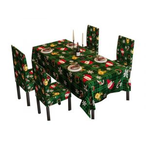 Ensemble De Nappe De Noël 140 X 180 Cm Avec 4 Housses De Chaise À Carreaux Verts - Neuf