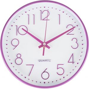CHENG-20,3 cm Horloge Murale Silencieuse sans Tic-tac, Fonctionne à Piles, Horloge Murale Ronde Décorative Moderne pour Bureau, Maison, Salle de Bain, Cuisine, Chambre, École - Violet - Neuf