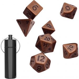 Chenquansarl-7 Pcs Set De D&eacute;s, D&eacute;s Poly&eacute;driques, D&eacute;s Jeu De Role, D&eacute;s De Jeux, Mini Dice Set, Avec Bouteille De Rangement, Pour Jeux De R&ocirc;le Donjon Et Dragon, Jeux De Table (Cuivre Rouge Antique) - Neuf