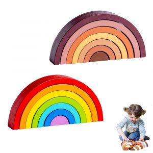 Jeu de blocs de construction embo&icirc;tables arc-en-ciel pour enfants - 2 ensembles de 7 jouets de construction color&eacute;s - Neuf