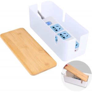 Bo&icirc;te de Gestion des C&acirc;bles, Bo&icirc;te Cache C&acirc;ble Bo&icirc;te de Rangement pour C&acirc;bles avec Couvercle en Bambou Bo&icirc;te &agrave; C&acirc;bles en Fil Organiser C&acirc;blage Informatique, Fils l&acirc;ches, Cacher c&acirc;bles (Blanc) - Neuf