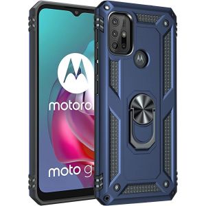 Kal-Coque Pour Motorola Moto G30/Moto G20/Moto G10/Moto G10 Power, Étui De Protection Slim Soft Tpu + Pc,Heavy Duty Dual Layer Protective Housse Avec Support De Bague En Métal, Bleu - Neuf