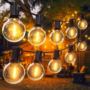 Aiou-Guirlande Guinguette Extérieur 30m,Guirlande Lumineuse Exterieure Avec 50+2 G40 Led Ampoules Ip45 Imperméable,Blanc Chaud Chaîne Lumiere Exterieur Pour Terrasse,Mariage,Noël - Neuf