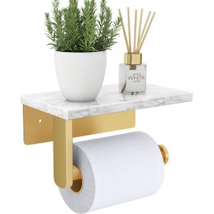 SEPT-Porte Papier Toilette Mural, Support Papier Toilette avec &Eacute;tag&egrave;re en Marbre Naturel, 304 Acier Inoxydable Porte Rouleau Papier Toilette, Installation avec Vis, Gold Mat - Neuf