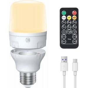 Ampoule Rechargeable Avec T&eacute;l&eacute;commande,E27 Ampoules Sans Fil Led Dimmable,Usb Ampoule &Agrave; Piles Pour Lampe,Urgence,Camping,Sans Electricite,9w 2000mah,Timing,D&eacute;tachable-Blanc Chaud 3 Couleur - Neuf