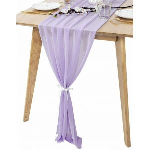 Chemin de table en mousseline, d&eacute;coration de table pour mariage ou anniversaire, 300 x 70 cm, violet clair - Neuf