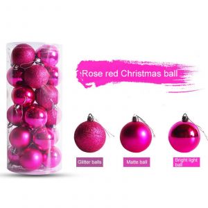 24Pcs Boules de No&euml;l Assorties Pack, &Eacute;paissi Incassable Sph&egrave;re &Eacute;lectrolytique Arbre de No&euml;l de la Pendaison de Balle Pendentifs de No&euml;l, Boules rose rouge 4cm - Neuf