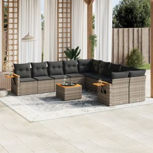 Prolenta Premium - Salon De Jardin 11 Pcs Avec Coussins Gris R&eacute;sine Tress&eacute;e - Neuf