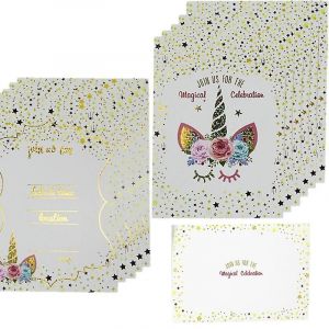 24 timbre licorne anniversaire invitation carte arc-en-ciel étoile enveloppe ensemble (carte 1) - Neuf