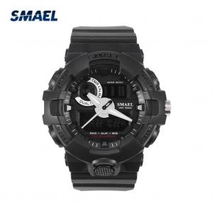 Smael Analogique Et Num&eacute;rique &Agrave; Double Affichage Led R&eacute;tro&eacute;clairage Montre Ronde Montre-Bracelet Bracelet Noir - Neuf