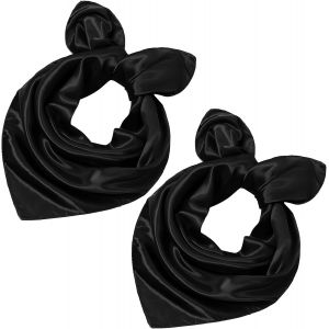 Kalanka-Foulard Carr&eacute; En Satin De Soie Pour Femmes, Bandeau, Mouchoir, &Eacute;charpe Polyvalente Pour Cheveux, Accessoire De Mode Noir Pour Toutes Saisons - 50x50 Cm - Neuf