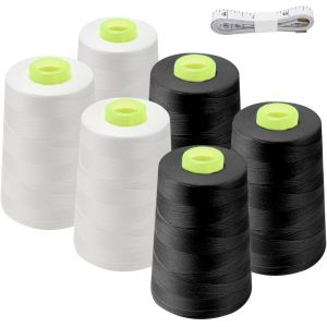 Lot De 6 Bobines De Fil À Coudre En Polyester Pour Machine À Coudre 40s/2, Noir Et Blanc, Avec Ruban À Mesurer Pour Couture À La Main Et À La Machine À Coudre - Neuf