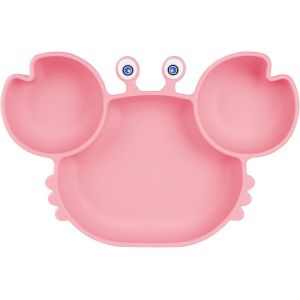 Assiette Bébé À Ventouse, Assiette Bébé En Silicone À 3 Compartiments, Compatible Lave-Vaisselle Et Micro-Ondes, Compatible Avec La Plupart Des Plateaux De Chaise Haute (Rose) - Neuf