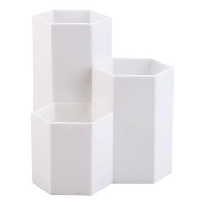 (Blanc) 1 boîte de rangement en plastique pour pinceaux de maquillage, 3 emplacements pour ranger les cosmétiques, pour coiffeuse, bureau, plan de travail de salle de bain - Neuf
