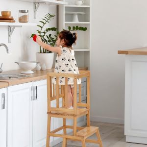 ChenQuanSarl-Tour D Observation Montessori En Bois Pour Enfants 1-3 Ans, Cha Apprentis Sécurisée Et Stable, Tabouret Évolutif Enfant Cuisine Et Salle De Bain, Learning Tower - Naturel - Neuf
