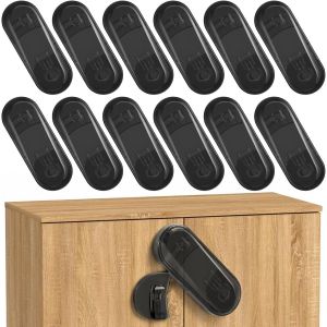 Child Safety Locks,12 Packs Baby Resistant Cabinet Locks With Adhesive Tape,Baby Safety Locks For Cupboards,Drawers (Black) - Neuf