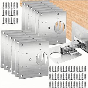 Lot de 10 plaques de r&eacute;paration de charni&egrave;res pour charni&egrave;res de portes d'armoires de cuisine avec trou - Kit de r&eacute;paration de charni&egrave;res en acier inoxydable pour meubles de cuisine - Argent&eacute; - Neuf