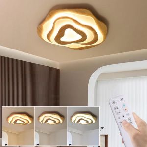 Subzonal-Plafonnier Led Bois Dimmable Avec T&eacute;l&eacute;commande, &Oslash;60cm Lampe De Plafond Rond Irr&eacute;gulier 3000k-6000k Lampe Plafond Moderne Avec Veilleuse Et Fonction De Minuterie Pour Salon Chambre Chambre D - Neuf