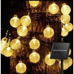 KAL-Guirlande Lumineuse Solaire, 8 M 40 Led En Forme De Boules De Cristal Étanches Ip65, 8 Modes, Lumières De Noël, Décoration Extérieure Pour Jardin, Balcon, Terrasse (Blanc Chaud) - Neuf