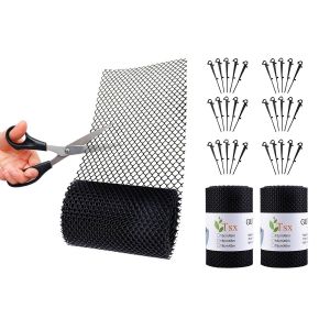Lot de 2 grilles de protection de goutti&egrave;re pour retenir les feuilles et les d&eacute;bris, 20 m x 15 cm, PE noir avec crochets - Neuf