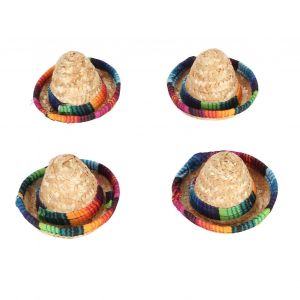 Mini Chapeau De Paille &Agrave; Large Bord Color&eacute; D&eacute;coratif Miniature Bouteille De Bi&egrave;re Chapeaux Pour Jeu De R&ocirc;le De F&ecirc;te 4pcs - Neuf