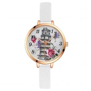 Gaiety Femmes Dames Filles Belle Tour Motif Quartz Mouvement Montre Montre-Bracelet (Blanc) - Neuf