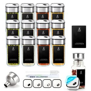 Set Carré De Pots À Épices Rotatifs À 360°, 12 Pots À Épices 120ml, Trois Calibres, Réglables, Avec Étiquettes Pour Épices, Rangement Pour Épices De Cuisine - Neuf