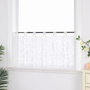 Rideau Brise Bise Rideaux Cuisine Voilge avec Passants Motif de Rayures Blanc HxL 45x90cm - Neuf