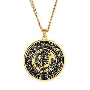 Hlss249 Cercle Maya Hiéroglyphe Mexicain (Maya) En Acier Inoxydable Hommes Bijoux Gravure Laser Talisman Pendentif Collier - Neuf