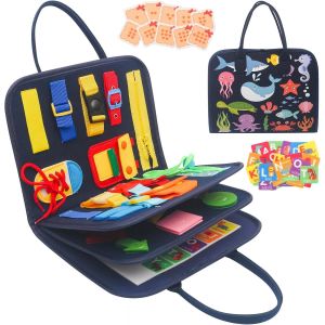 JGD-Busy Board Montessori pour Enfants, 4 Couches Planche Montessori Jeux Tout-Petits, 20 en 1 Apprendre Comp&eacute;tences de Vie Jouets &Eacute;ducatifs Base pour Garcon Fille B&eacute;B&eacute; 3 4 Ans - Neuf