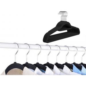 Lot de 10 cintres floqu&eacute;s avec crochet pivotant - Noir - Neuf