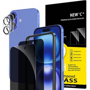 Kit de 4, 2 x Verre Tremp&eacute; Anti-Espion pour iPhone 16 (6,1 Pouces) et 2 x Protection Cam&eacute;ra Arri&egrave;re Kit Outil d'Installation Facile Angle de Confidentialit&eacute; 28 Degr&eacute;s Am&eacute;lior&eacute; - Neuf