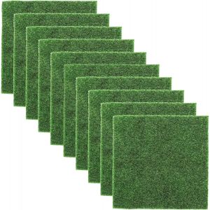 MEVRONISSHOP-10 Pi&egrave;ces Herbe de Mousse Miniature, 15 X 15 cm Tapis de Pelouse Verte Artificielle, R&eacute;utilisable Gazon Artificiel R&eacute;aliste Jardin de Pelouse Miniature, pour la D&eacute;coration DIY Travaux Ma - Neuf